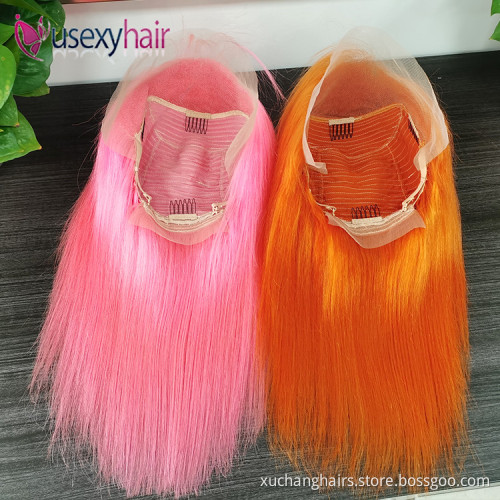 Wholesale orange ginger human hair wig transparent lace front virgin cuticle aligned hair colored women wigs frontal human hair